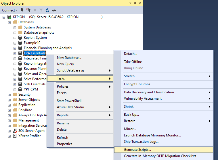 Convert Database between SQL Versions – Kepion Support Center